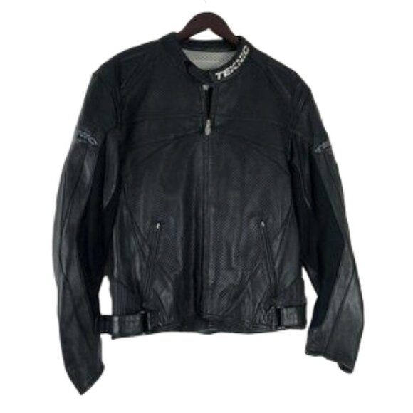 TEKNIC Men's Black Leather Motorcycle Jacket Sz 44 - Picture 1 of 8